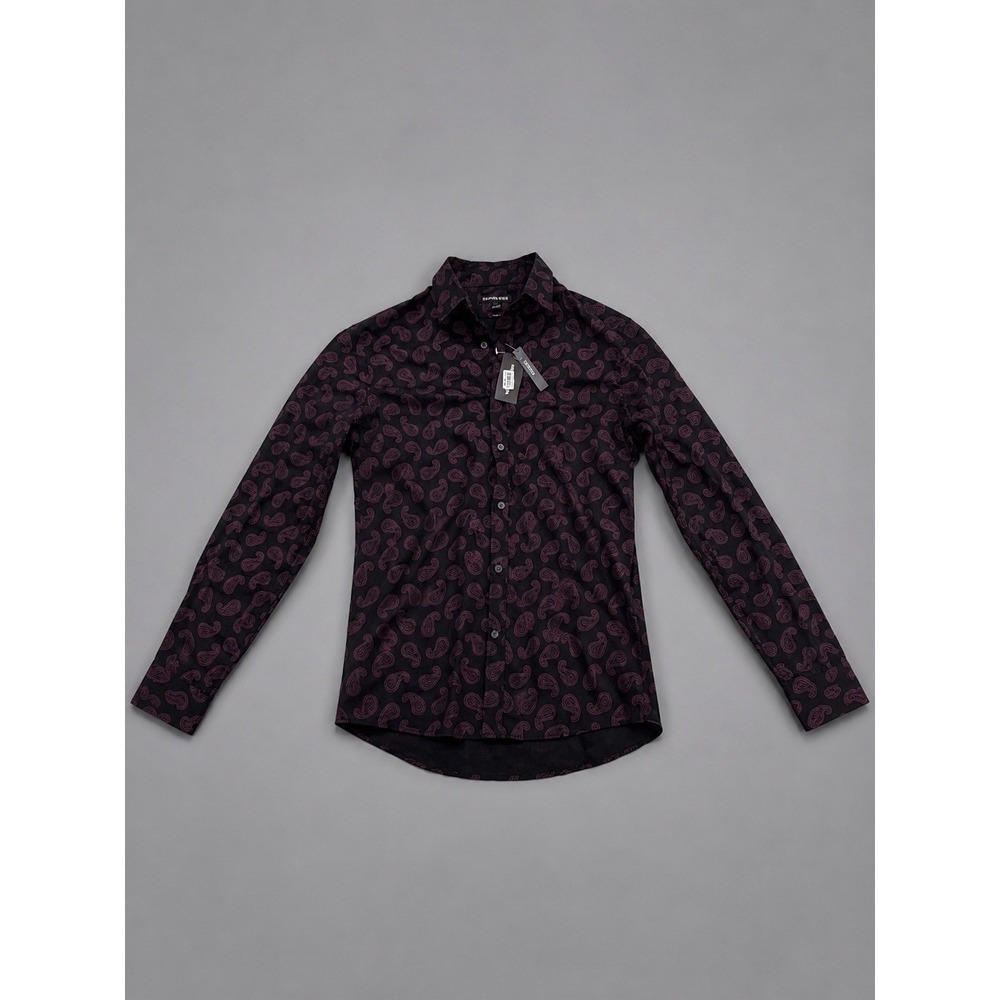 Michael Kors Mens Slim Fit Paisley Button Up Shirt Black Purple Size L NWT
